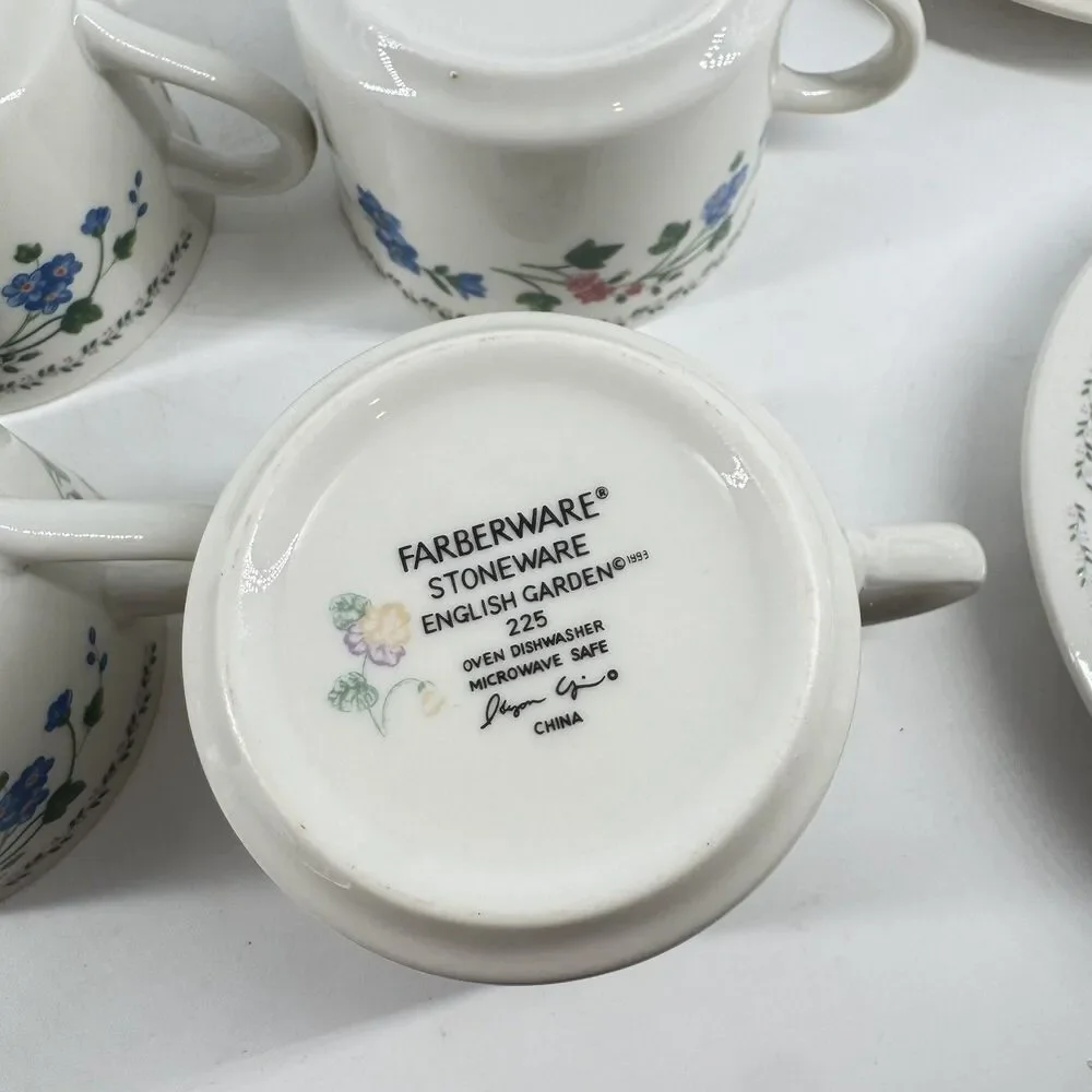 Vintage 1993 Farberware English Garden #225 Set of 6 Cups & Saucers